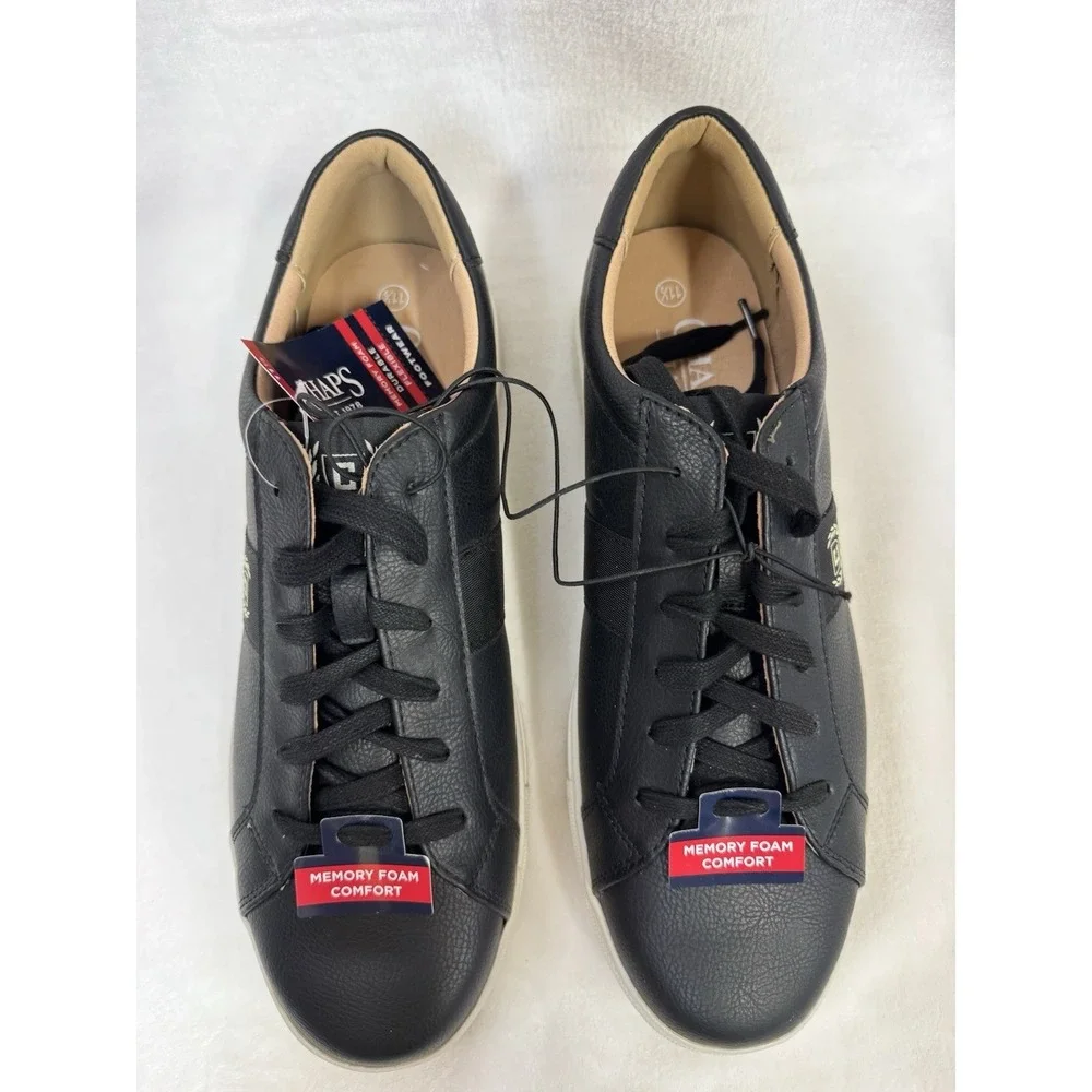 Chaps Men's Court Sneakers Camden Black Memory Foam Comfort Shoes Size 11.5